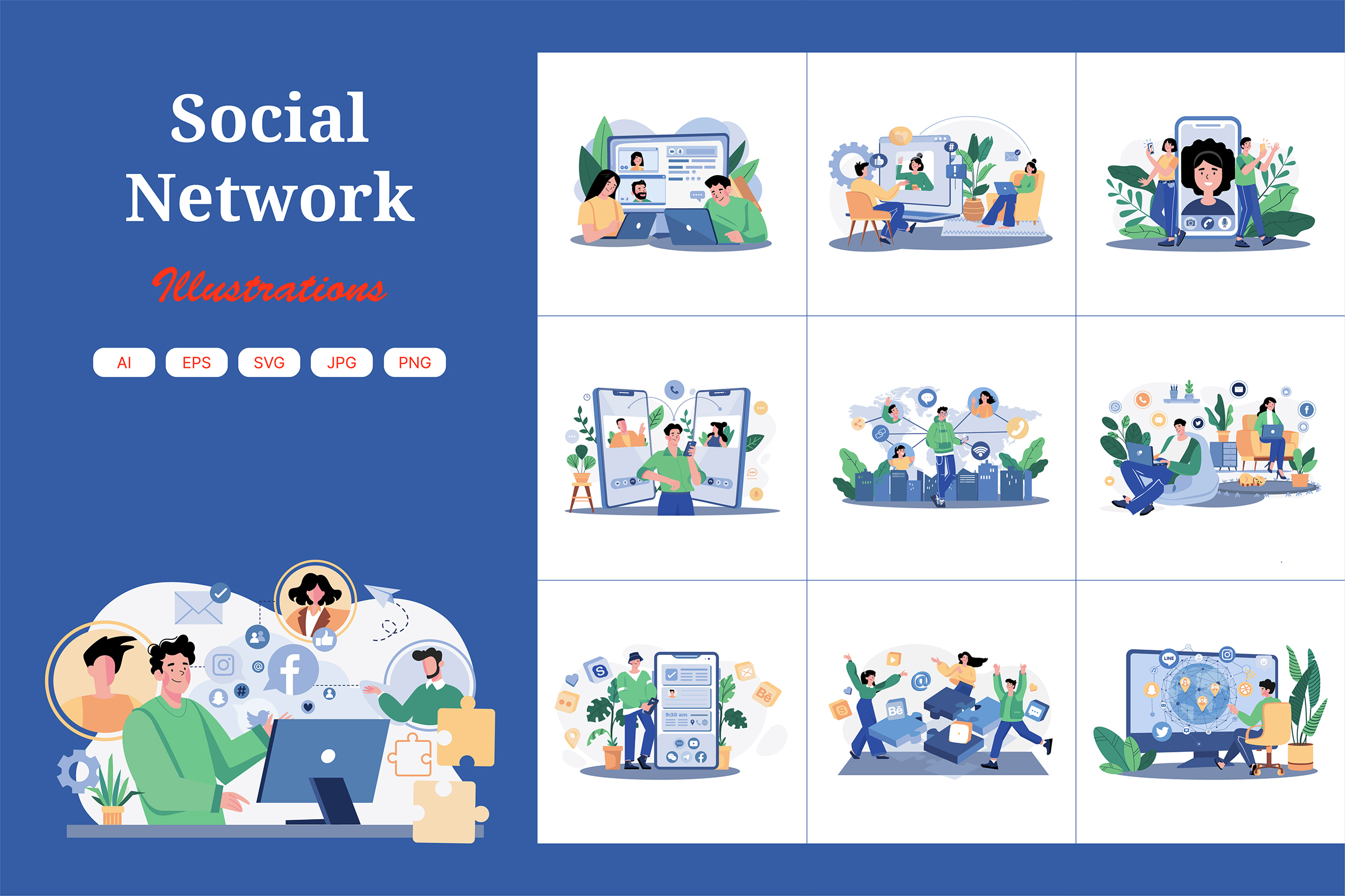 Premium Social Network Illustration pack from Network & Communication ...