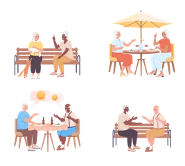 Socializing For Seniors Illustration Pack