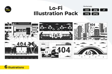 Paysages urbains du soir Erreur 404 Pack d'Illustrations