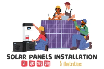 Solar Panels Installation Illustration Pack