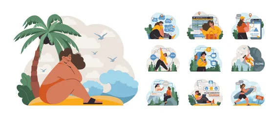 Flitterwochen für Alleinreisende Illustrationspack