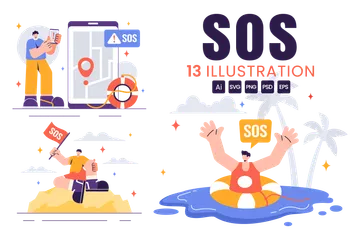 SOS-Nachricht für Notfälle Illustrationspack