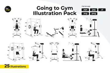 Sportswoman Sportsman On Gym Equipment Illustration Pack