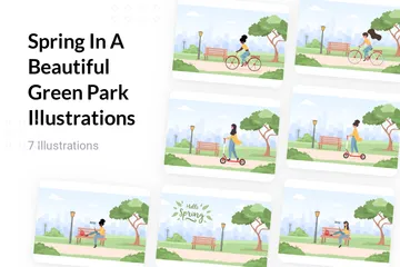 Spring In A Beautiful Green Park Illustration Pack