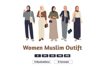 Stilvolle muslimische Frauen Illustrationspack