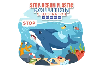 Arrêtez la pollution plastique des océans Pack d'Illustrations