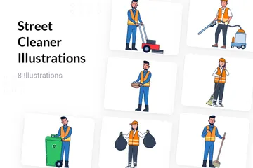 Street Cleaner Illustration Pack