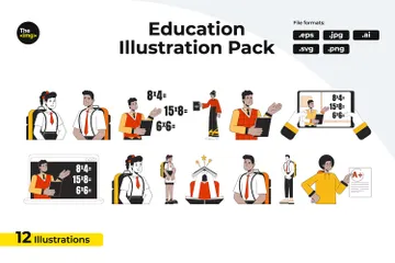 Studente occupato al college Illustration Pack