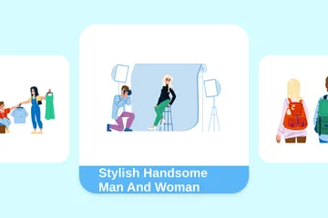 Stylish Handsome Man And Woman Illustration Pack