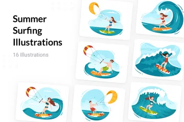 Summer Surfing Illustration Pack