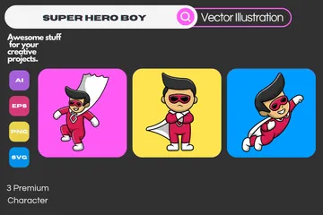 Super Hero Boy Illustrations Pack Illustration Bundle