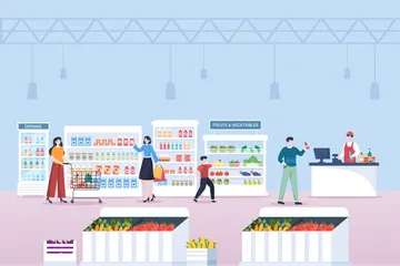 Supermarket Shopping Illustration Pack