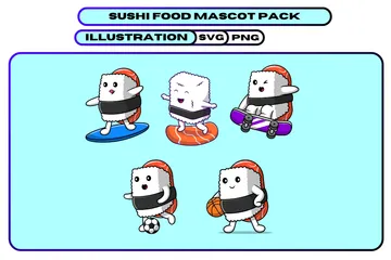 Sushi Comida Mascota Deporte Paquete de Ilustraciones