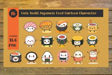 Sushi Fofo Comida Japonesa Pacote de Ilustrações