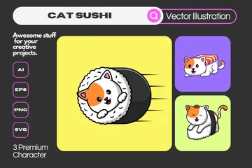 Sushi de gato Pacote de Ilustrações