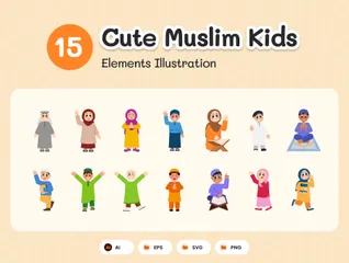 Süße muslimische Kinder Illustrationspack