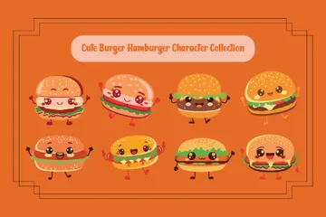 Niedlicher Hamburger-Hamburger-Charakter Illustrationspack