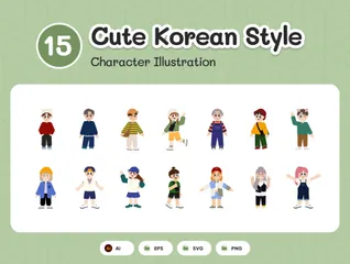 Süßer koreanischer Stil Illustrationspack