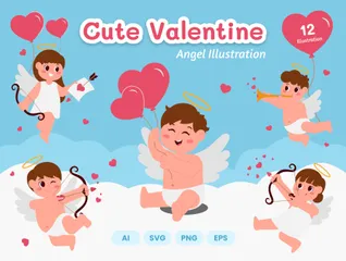 Süßer Valentinsengel Illustrationspack