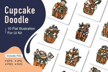 Niedliche Cupcake-Doodle Illustrationspack