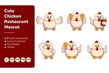 Niedliches Chicken Restaurant Maskottchen Illustrationspack