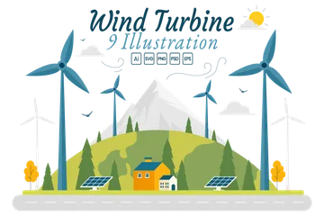 Sustainable Wind Turbine Illustration Pack