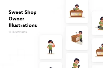 Sweet Shop Owner Illustration Pack