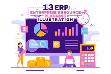 Système de planification des ressources d'entreprise ERP Pack d'Illustrations