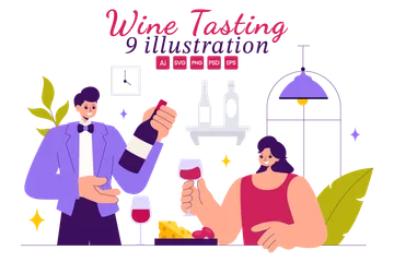 Tasting And Savoring Wine Illustration Pack