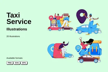 Taxi Service Illustration Pack