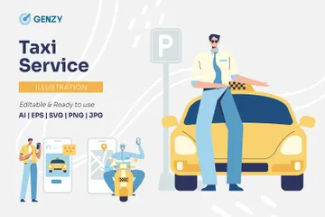 Taxi Service Illustration Pack