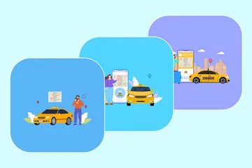 Taxi Service Illustration Pack