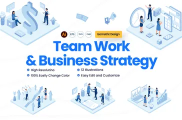 Team Work And Business Strategy Isometric Illustration Pack