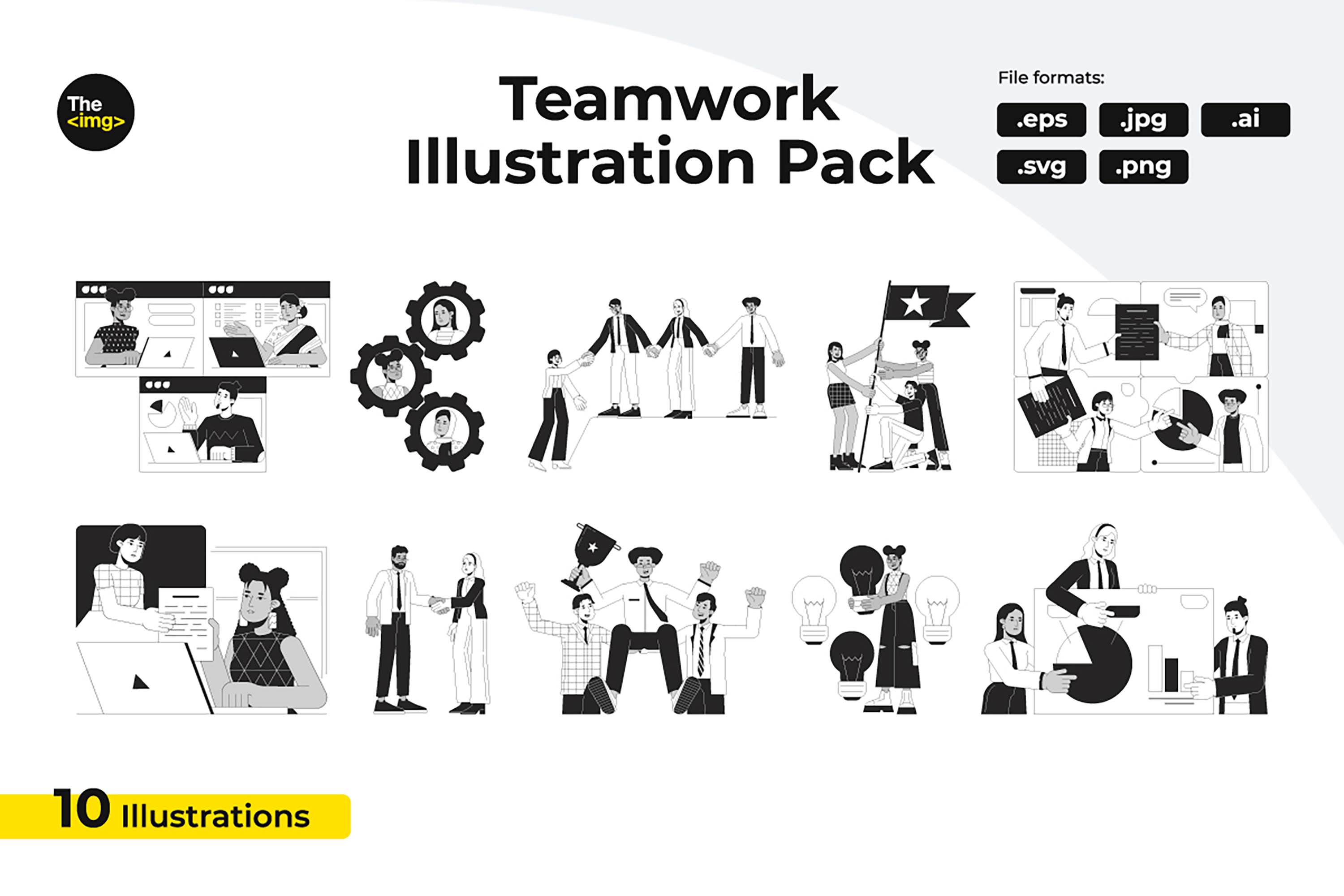 Team Work Diversity Illustration Pack - 10 People Illustrations | SVG ...