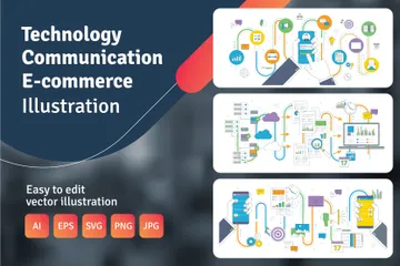 Communication technologique et commerce électronique Pack d'Illustrations