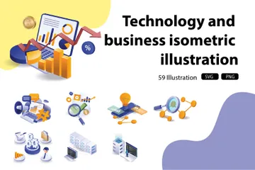 Technologie und Business-Isometrische Darstellung Illustrationspack