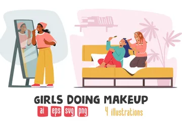 Teen Girls Doing Makeup Illustration Pack