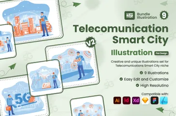 Telecommunication Smart City Illustration Pack