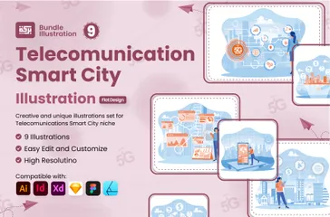 Cidade Inteligente de Telecomunicações Pacote de Ilustrações