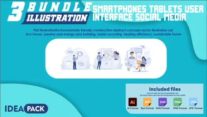 Smartphones Tabletas Interfaz de usuario Redes sociales Paquete de Ilustraciones