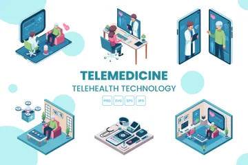 Telemedicina e Telessaúde Pacote de Ilustrações