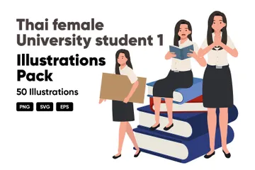 Thai Female University Student 1 Illustration Pack