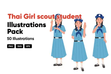 Thai Girl Scout Student Illustration Pack