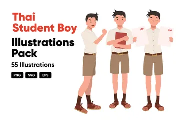 Thai Student Boy Illustration Pack