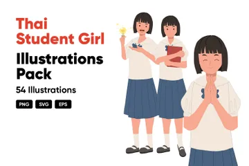 Thai Student Girl Illustration Pack