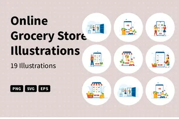 Tienda de comestibles en línea Paquete de Ilustraciones