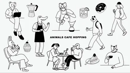 Tier-Café-Hopping Illustrationspack