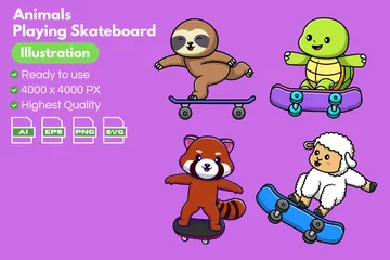 Tier, das Skateboard spielt Illustrationspack