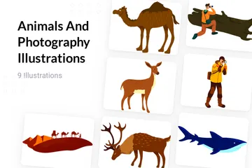 Tiere und Fotografie Illustrationspack