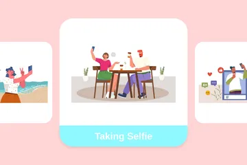 Tirando selfie Pacote de Ilustrações